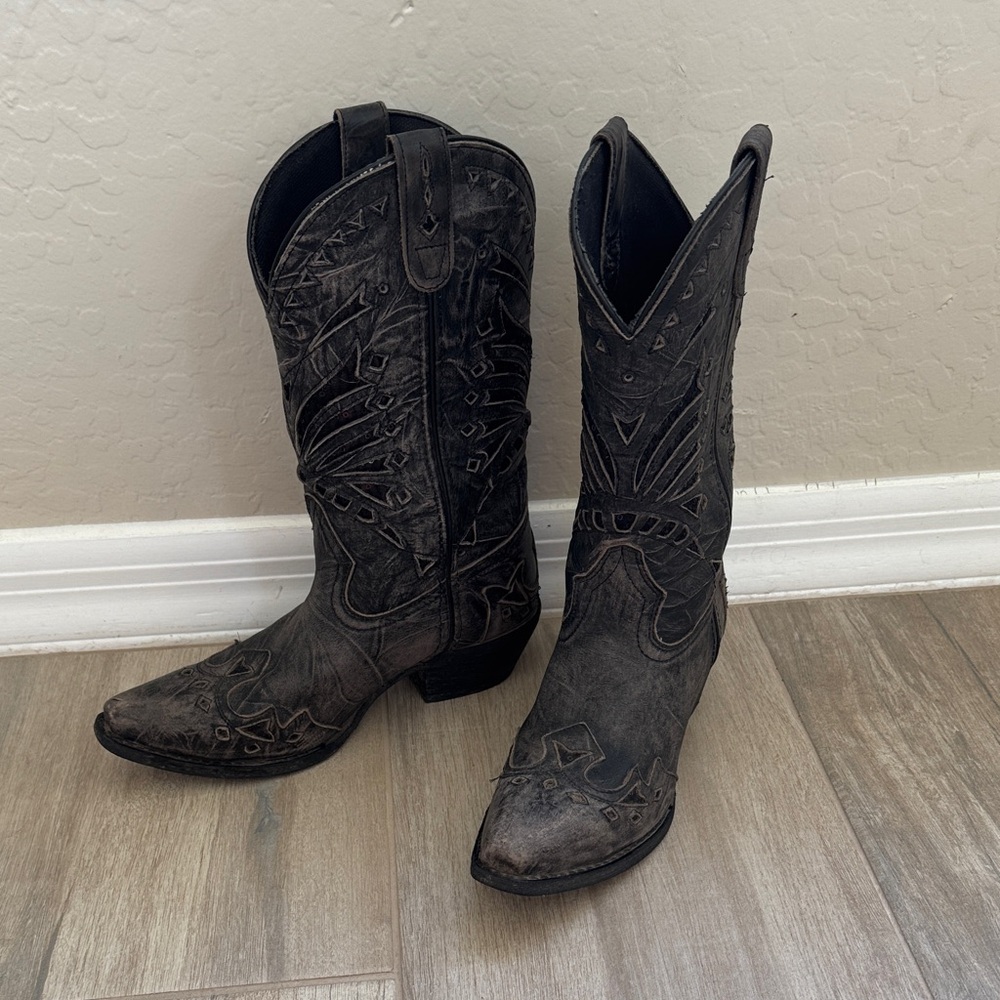 Dan Post Distressed Black Heeled Boots